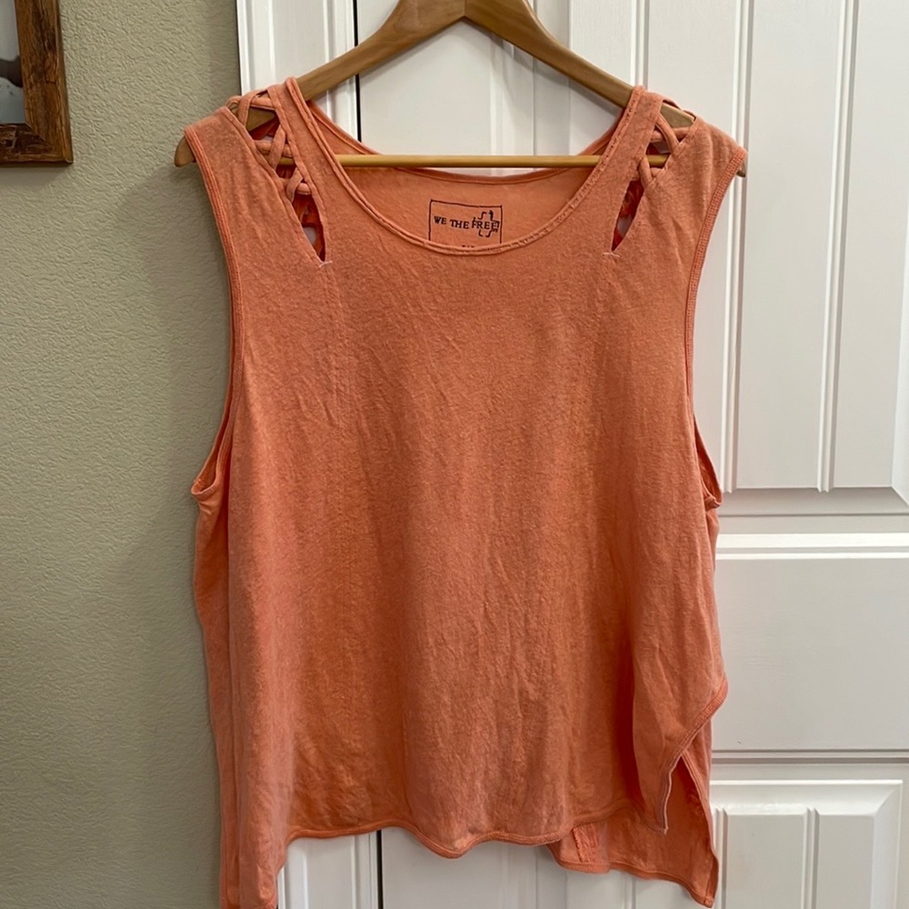 FREE PEOPLE oversized linen blend tangerine top. L - Picture 1 of 6